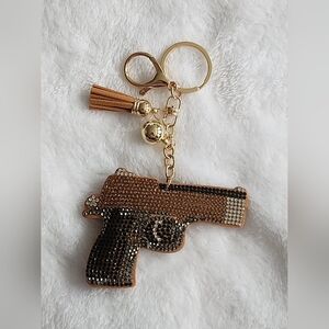 Elegant Gold and Brown Gun Keychain Accessory Bag Charm